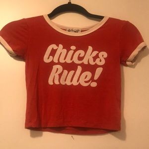 Retro Chicks Rule Red and White Crop Top